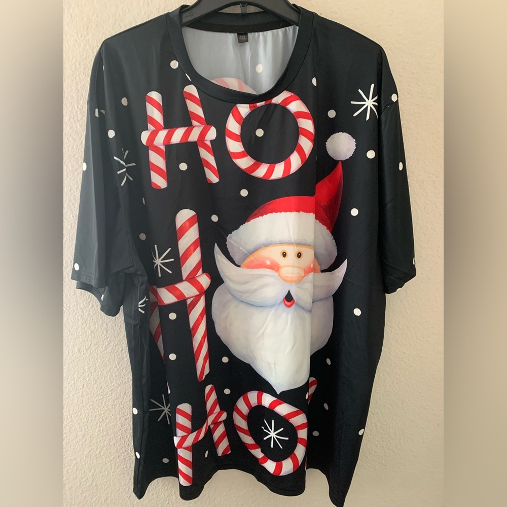 Black Santa Candy-Cane 'HO HO HO' Short Sleeve Tee NWOT